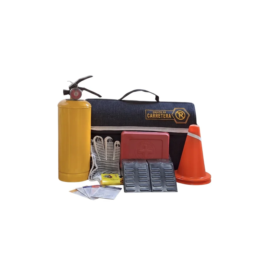 Kit de seguridad vial con chaleco reflectivo, conos y linterna en estuche
