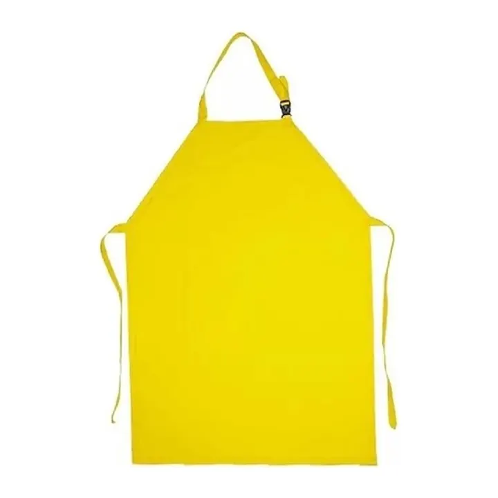 Delantal impermeable en PVC amarillo sobre fondo blanco