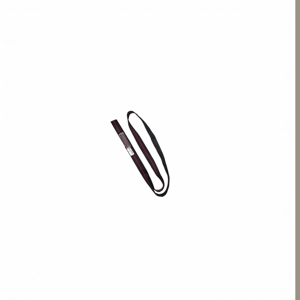 Anillo de cinta cosida negra con hilo rojo sobre fondo blanco